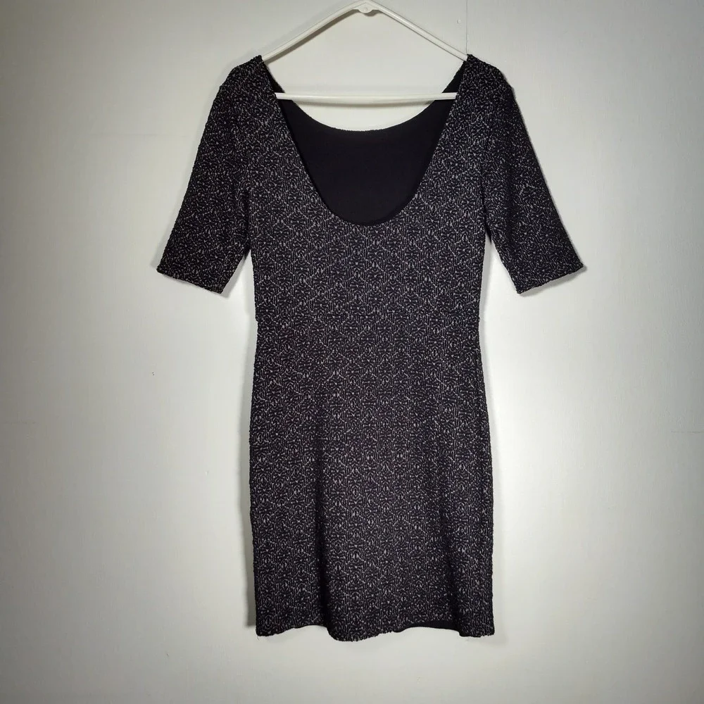Free People Lady Pucker scoop back bodycon dress black mini stretch fitted med